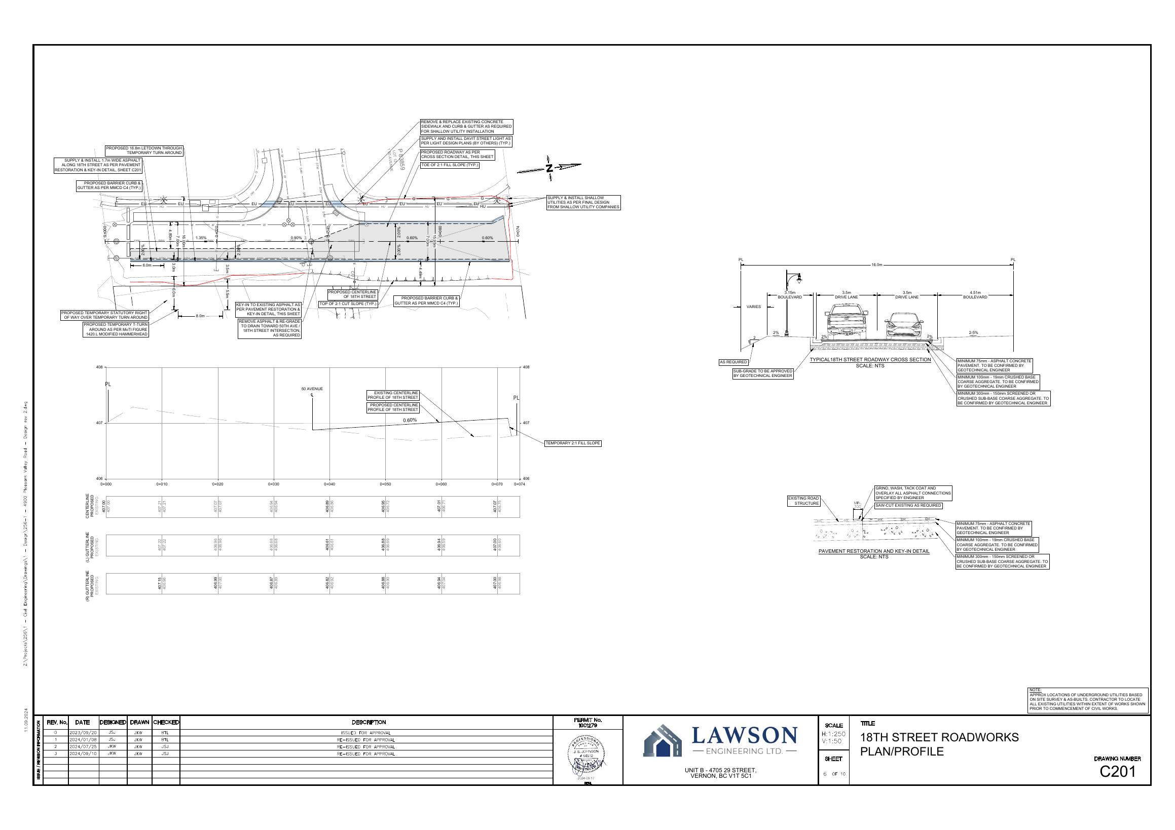 C201 — 18th Street Roadworks Plan / Profile
